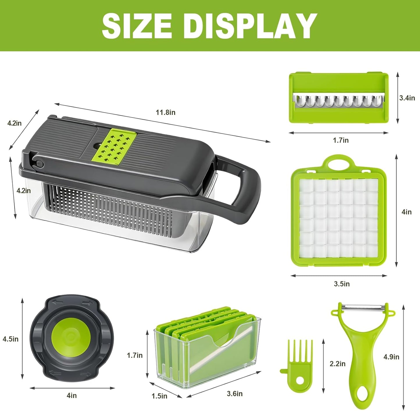 Skiennix 15-in-1 Vegetable Chopper - Multifunctional Cutter with 8 Blades & Container | Gray