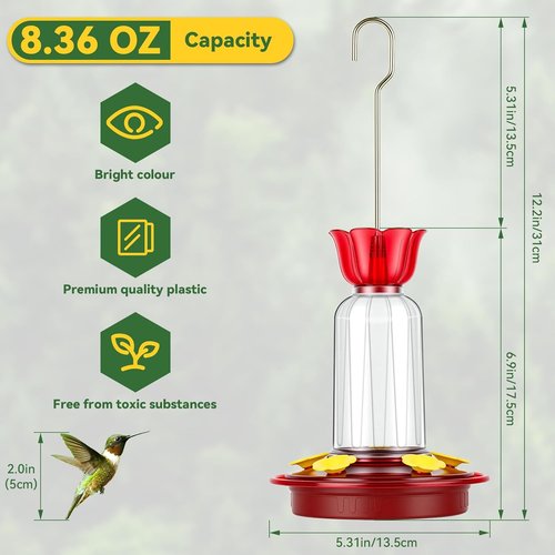 Hummingbird Feeder - 8.3oz Outdoor Hanging Design with 5 Bee Guard Ports & Ant Moat | Perfect Garden Gift Set (2 Pack)