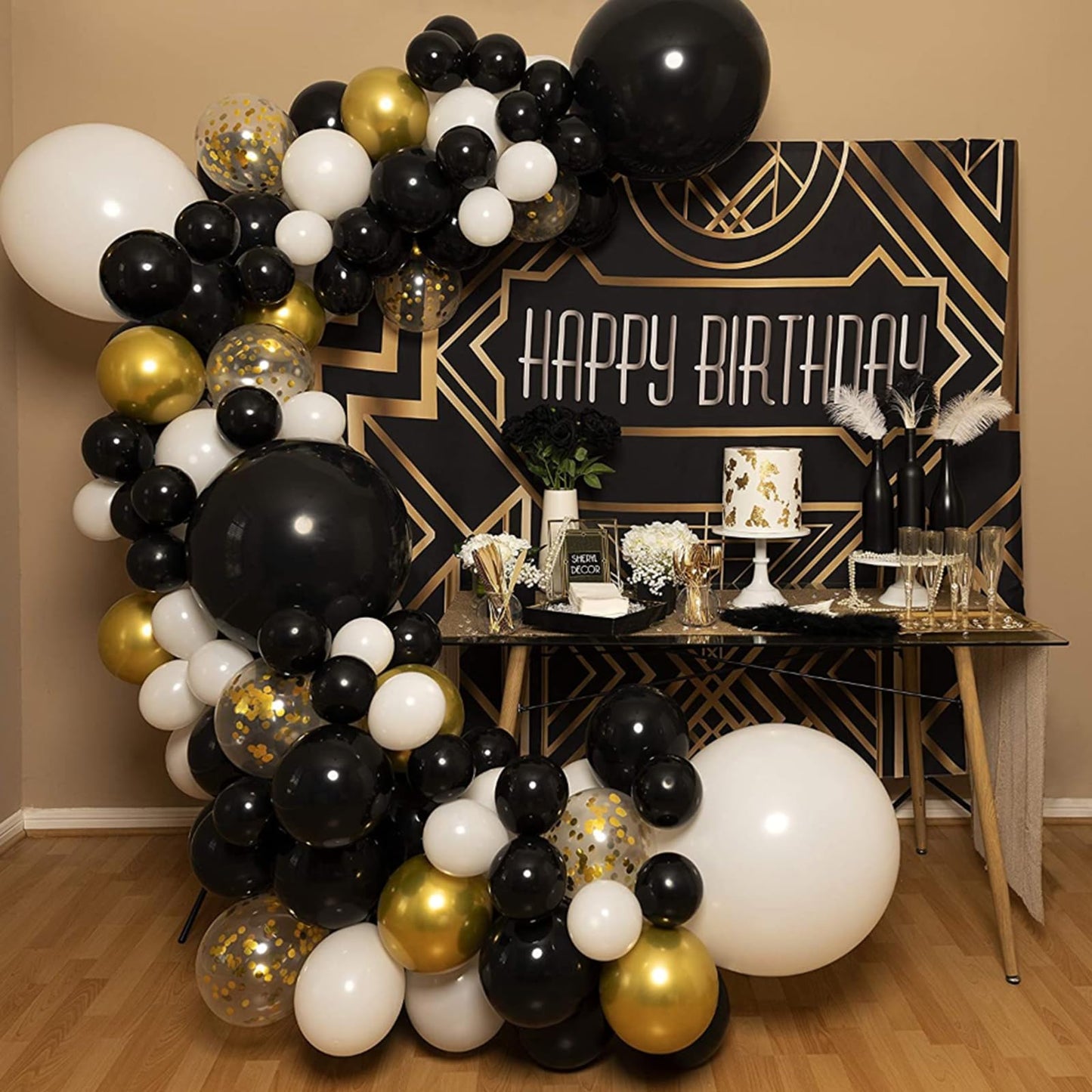 PartyWoo Black and Gold Balloon Garland, 100 pcs Balloons Different Sizes Pack of 18 Inch 12 Inch 10 Inch 5 Inch Gold Silver Black White Metallic Balloons for Birthday Decorations, Party Decorations