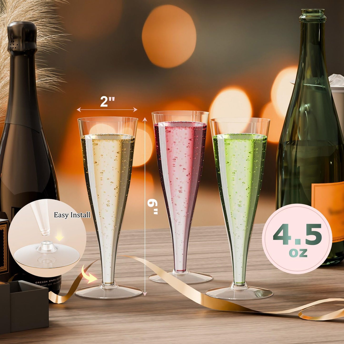 Lazyshine Plastic Champagne Flutes Disposable Wine Glasses - 40 Pack 4.5Oz Clear Mimosa Cocktail Cups Bulk for Wedding Women's Day Party Supplies Engagement Decor, Copas De Plastico Para Brindis