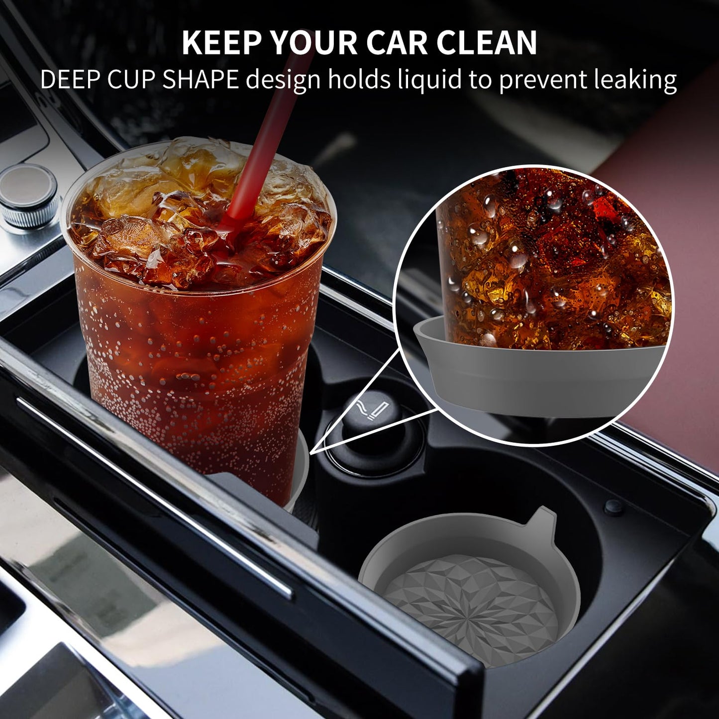 ME.FAN Car Cup Coasters [4 Pack] Silicone Cars Coasters - Universal Non-Slip Recessed Interior Accessories - Cup Holder Inserts Deep Grey