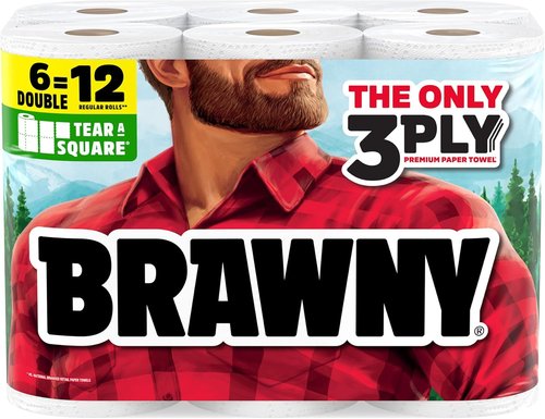 Brawny 3-Ply Paper Towels - Strong, Absorbent & Durable | 6 Double Rolls (12 Regular Rolls)