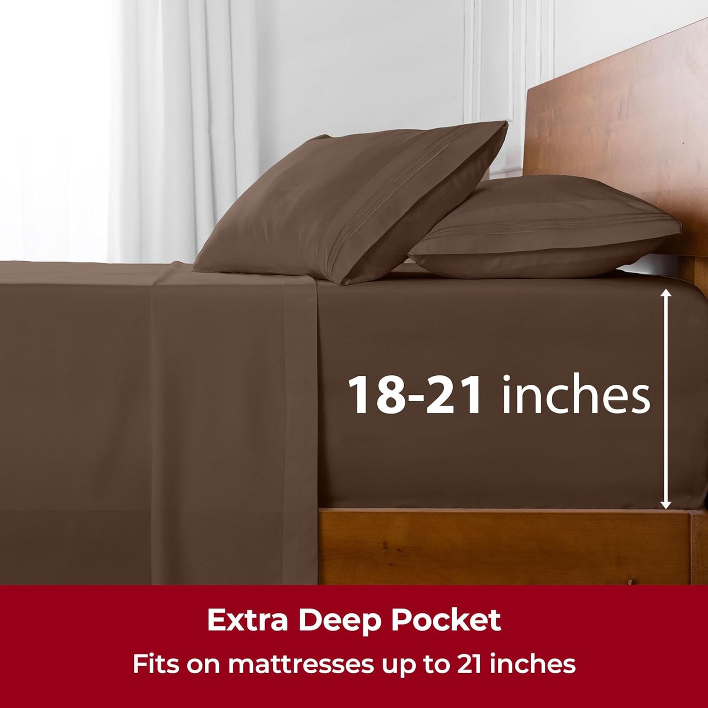 Mellanni Extra Deep California King Sheets - Ultra Soft, Cooling Bedding - 4 PC Set, Wrinkle & Stain Resistant (Brown)