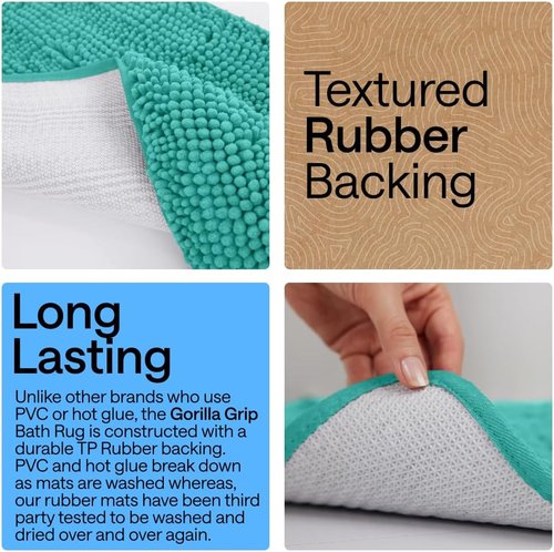 GORILLA GRIP Bath Rug Mat - Thick Soft Absorbent Chenille | Quick Dry Microfiber, 24x17, Turquoise