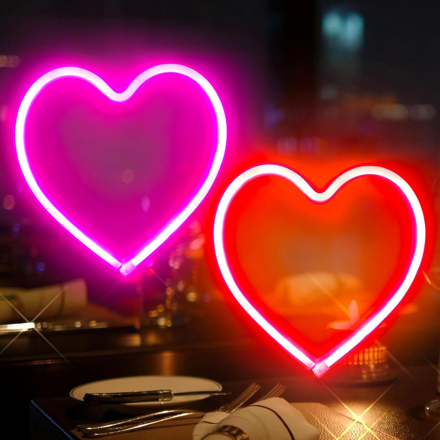 Skiennix Neon Heart Sign - 2-Pack Battery Operated or USB Powered | Perfect for Valentine's Day Decor (Pink & Red)
