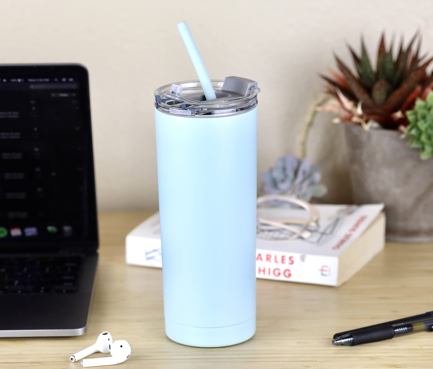 MIRA 20 oz Stainless Steel Vacuum Insulated Tumbler with Multi-Use Flip Lid & Straw - Travel Tumbler Cup for Hot or Cold Drinks - Pearl Blue