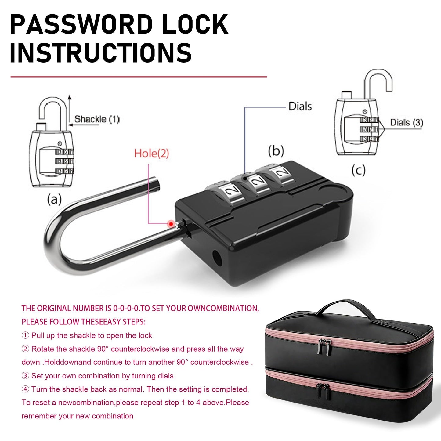 Turesmith Sex Toy Storage Bag with 2 Password Locks 4 Sex Toy Bags (Black) - Foldabl Lockable Adult Toy Organizer for Discreet Storage Privacy Protection