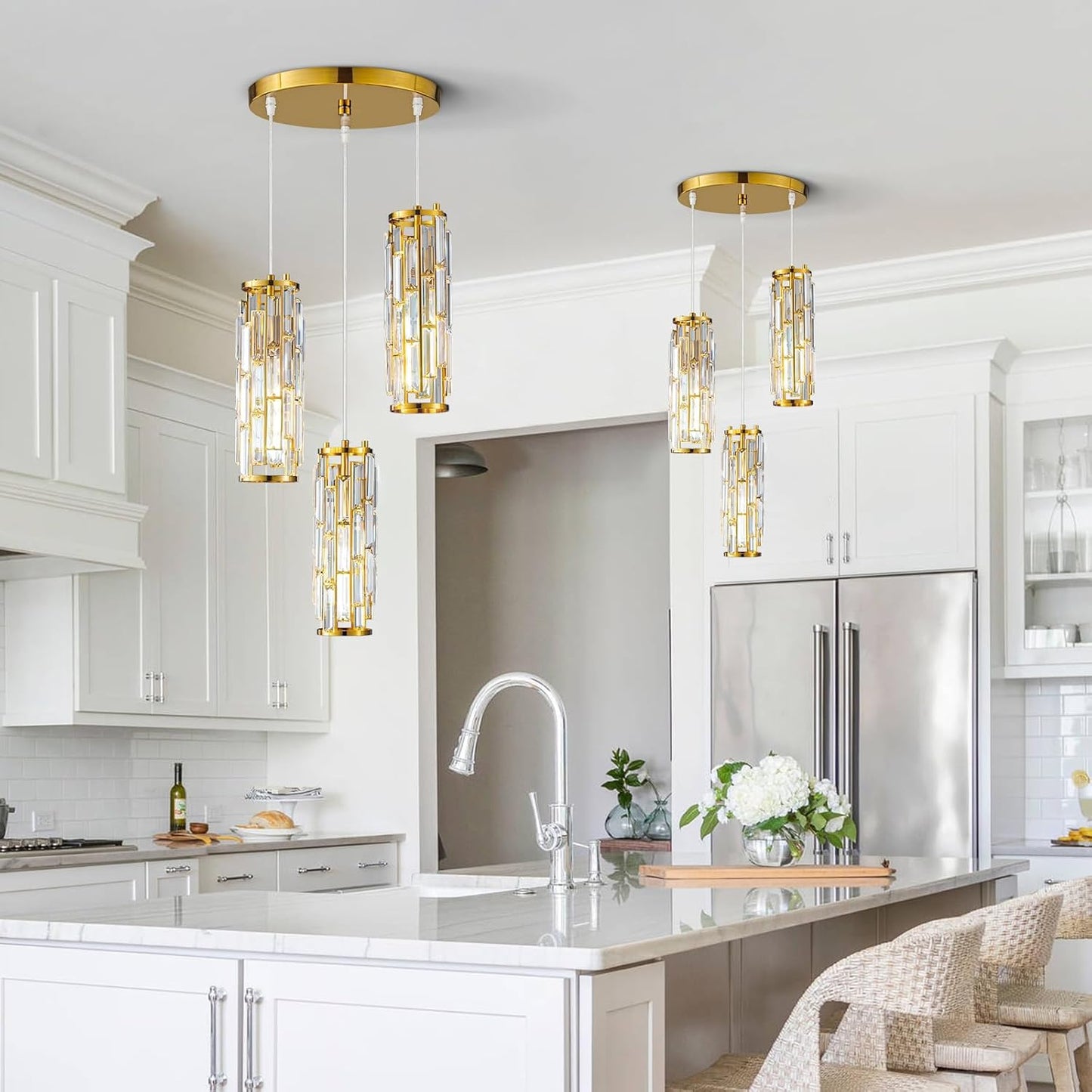 Pendant Lights Modern Pendant Lights Kitchen Island Gold Pendant Light Fixture Mini Crystal Chandelier Lighting for Kitchen Island Dinning Room Bedroom Sink (Gold 3-Light)
