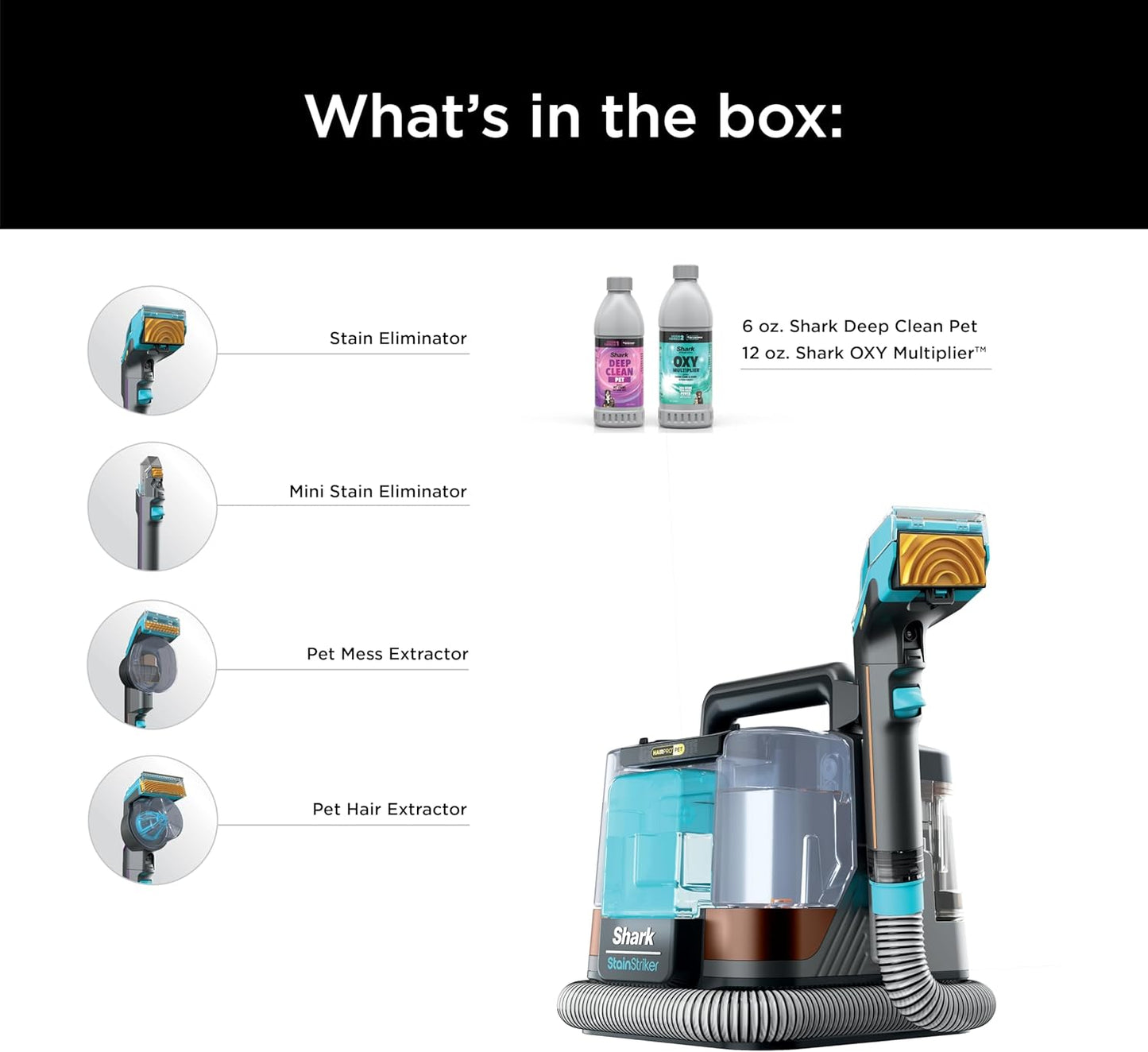 Shark StainStriker HairPro Portable Carpet Cleaner - Self-Cleaning with Pet Hair Tools & Solutions | Copper, 4 Cleaning Tools