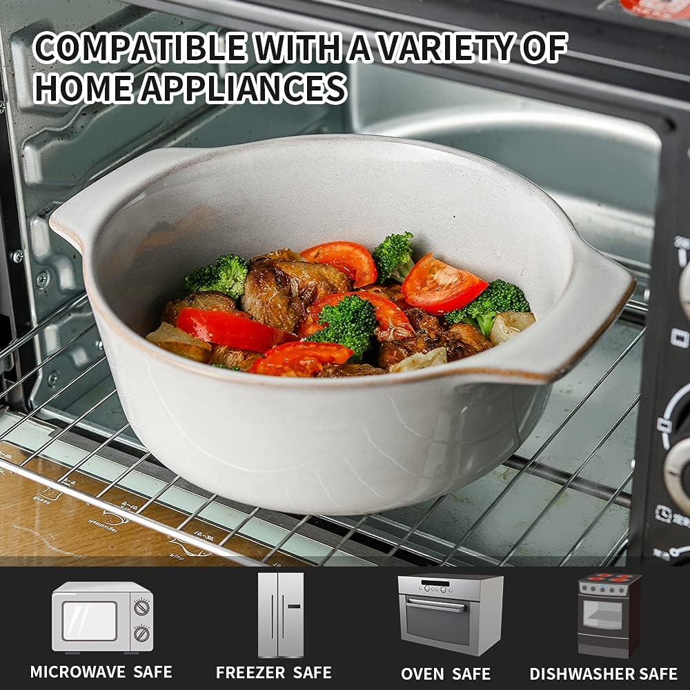 KOOV Ceramic Casserole Dish - Oven Safe 2 Quart Round Baking Dish with Lid | 9 Inch Deep Cookware Set
