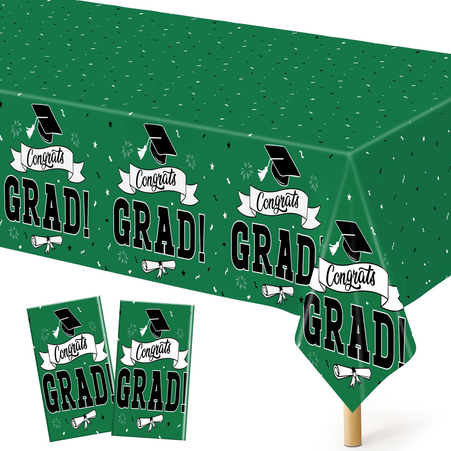QZYL 2 PCS Graduation Tablecloth, 108" X 54" Green Graduation Table Decorations 2026, Rectangle Table Cloths for Class 2026 Congrats Grad, Disposable Plastic Tablecover for Grad Decor Party Supplies