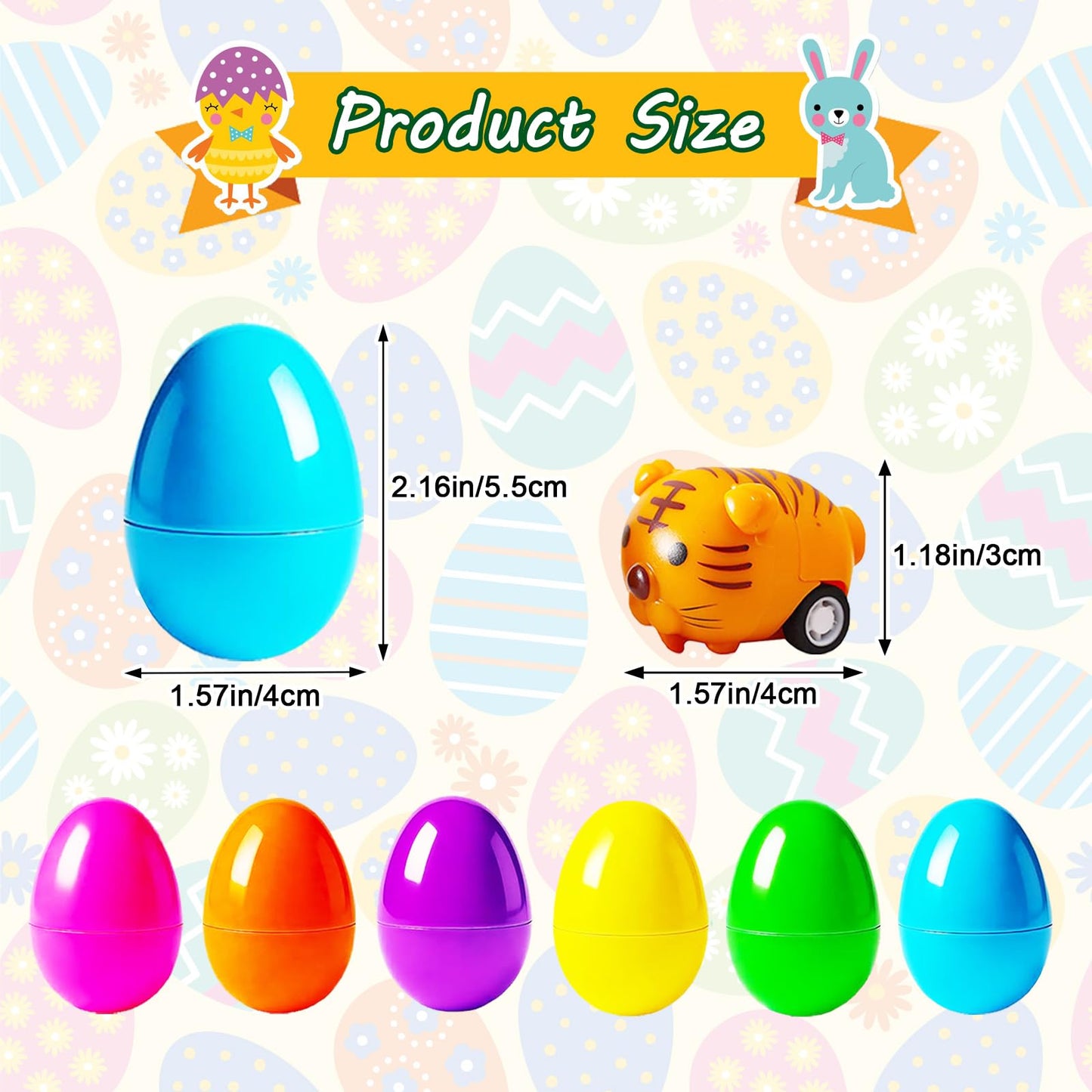 LIYROIUB 12 Pack Filled Easter Eggs with Animal Pull Back Car Toys - Surprise Toy Assortment for Easter Egg Hunts, Basket Stuffers & Party Favors | Easter Gifts for Kids Boys Girls