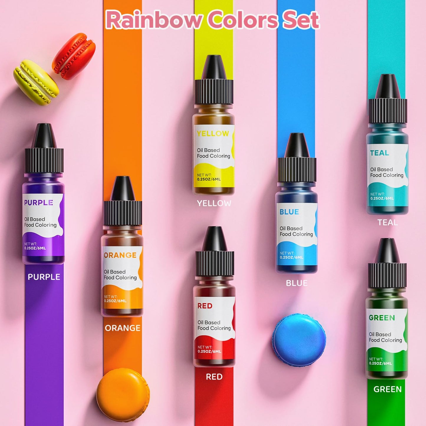 Oil Based Food Coloring for Chocolate Rainbow Oil Edible Food Dye Set for Halloween Baking Royal Icing Cookie Supplies Gluten Free 7x6ml Food Grade Food Color Kit, 0.25 Fl. Oz/Bottles