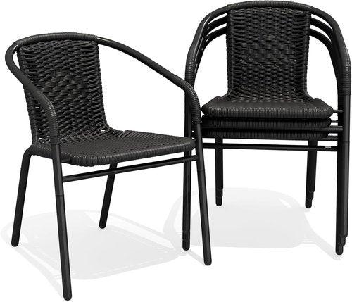 JEAREY Outdoor Rattan Dining Chairs - Set of 4 All-Weather Stackable Chairs for Lawn & Garden | Black