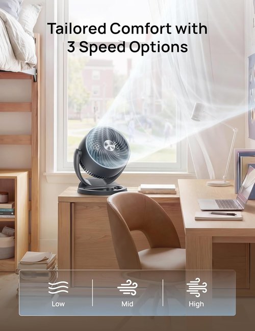 DREO 12-Inch Desk Fan - Powerful Air Circulator with 70ft Airflow & 120° Tilt | Ultra-Quiet 25dB, 3 Speeds