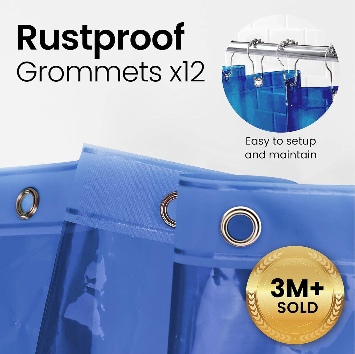 LiBa Premium PEVA Shower Curtain Liner - Non-Toxic Waterproof Design with Rust-Proof Grommets | 72x72 Inches, Blue Clear