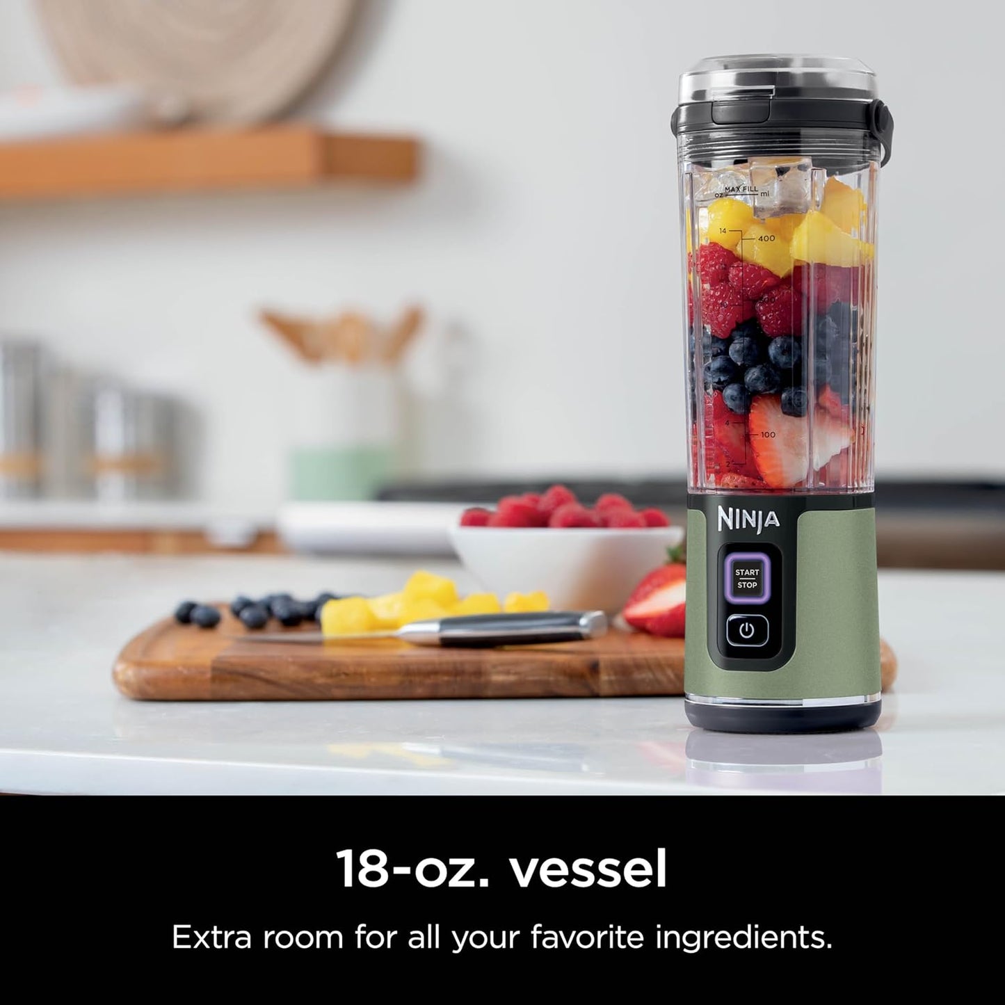 Ninja Blast Portable Blender - Cordless 18oz Personal Blender for Shakes & Smoothies | BPA-Free, Leakproof Lid, USB-C Rechargeable, Olive Green