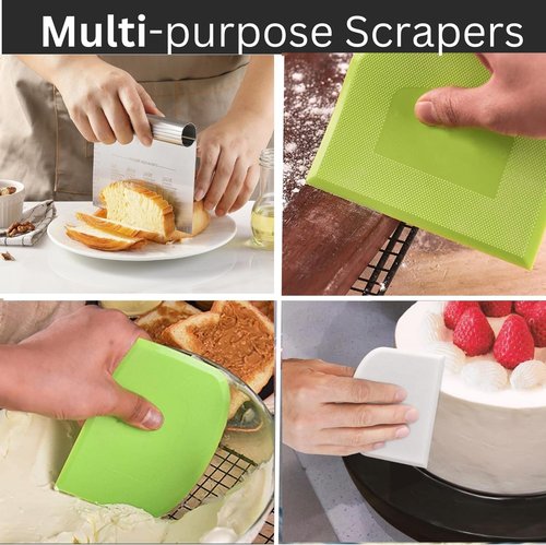 BOORIKA Stainless Steel Dough Scraper & Bench Scraper - Essential Sourdough Tool for Bread & Pizza (Silver)