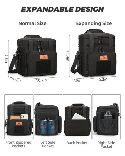 HSHRISH Expandable Large Tactical Lunch Box for Adults, Durable Insulated Lunch Bag with Lots of Storage Space, Cooler Bag for Men Women Work Outdoor Picnic Trip, 16 L, Black