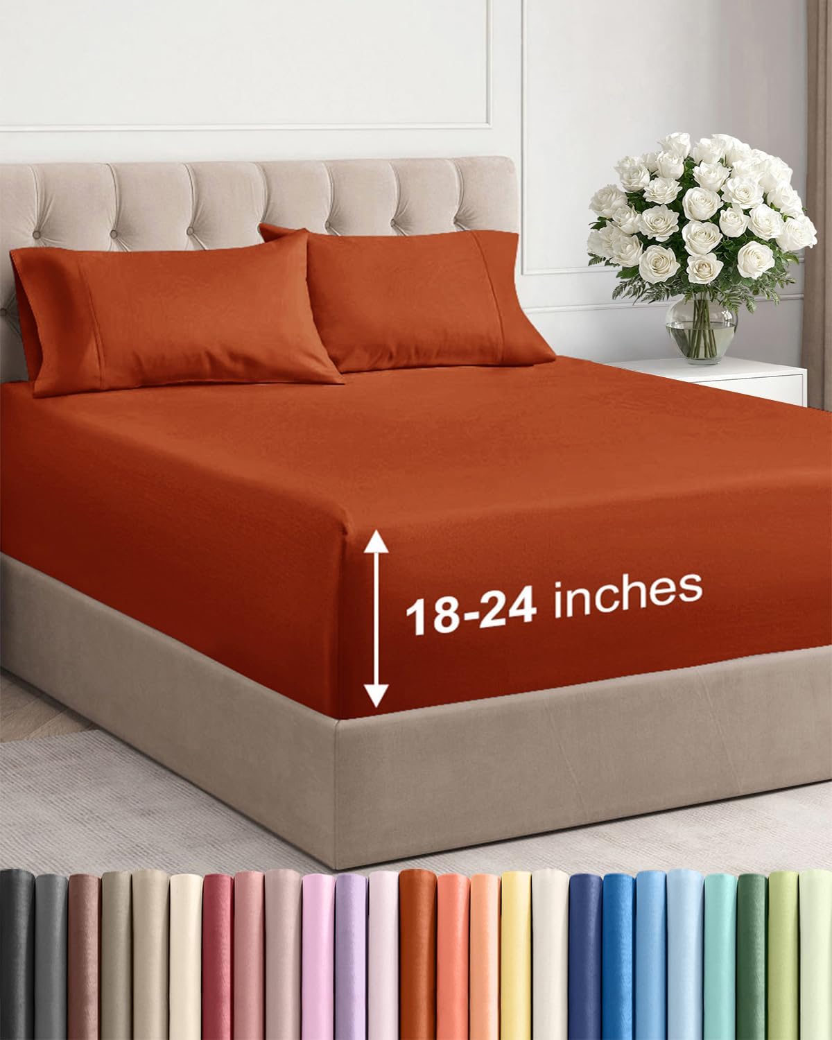 Skiennix Extra Deep Twin Sheet Set - 4-Piece Breathable Cooling Bedding - Soft, Wrinkle-Free Terracotta