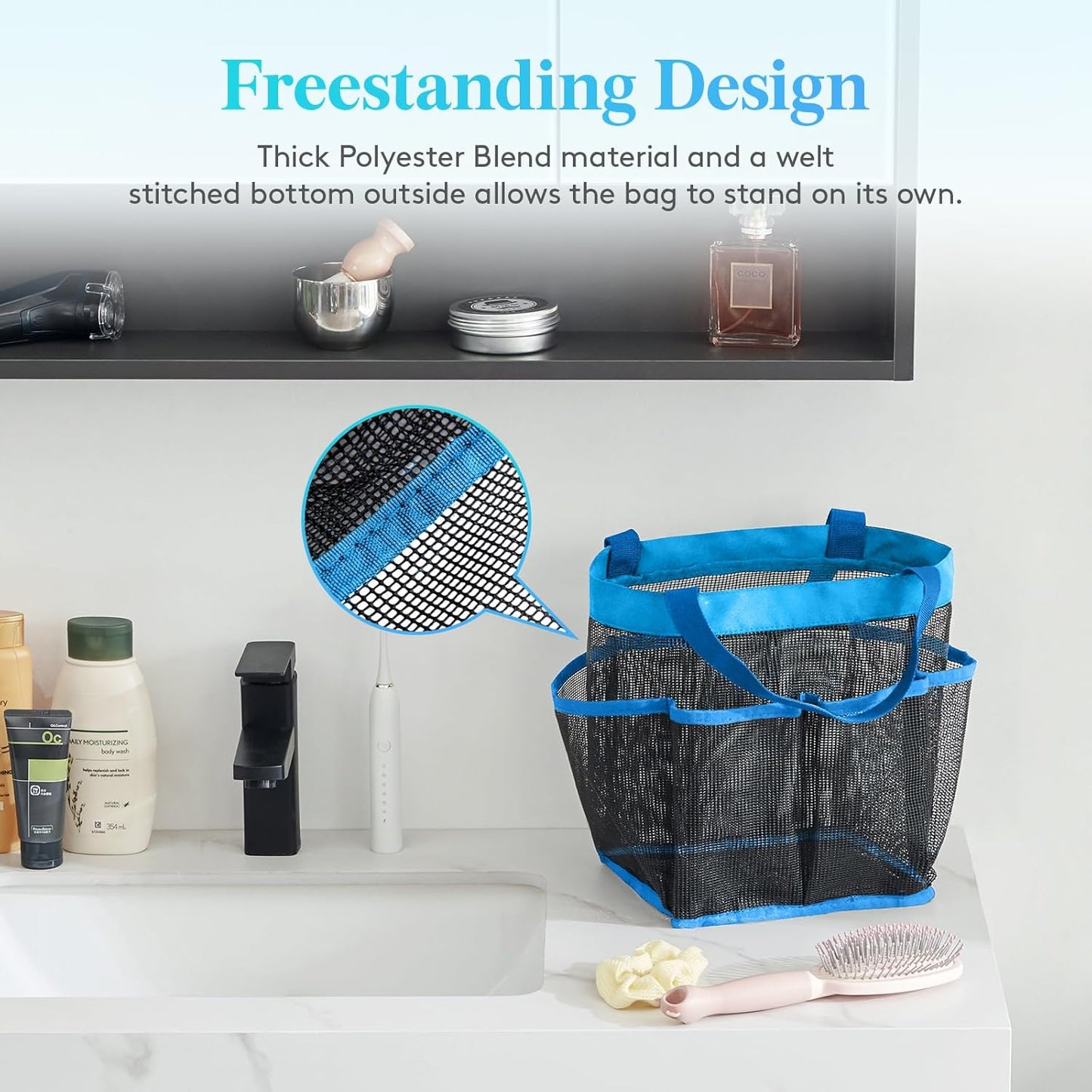 Lifewit Mesh Shower Caddy - Portable 7-Pocket Organizer Tote for College Dorms & Travel - Blue