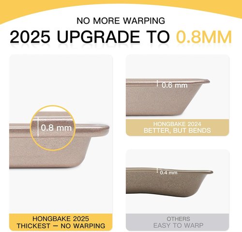 HONGBAKE Nonstick Baking Sheet Pan Set - Heavy Duty Cookie Trays in Champagne Gold | 3 Sizes