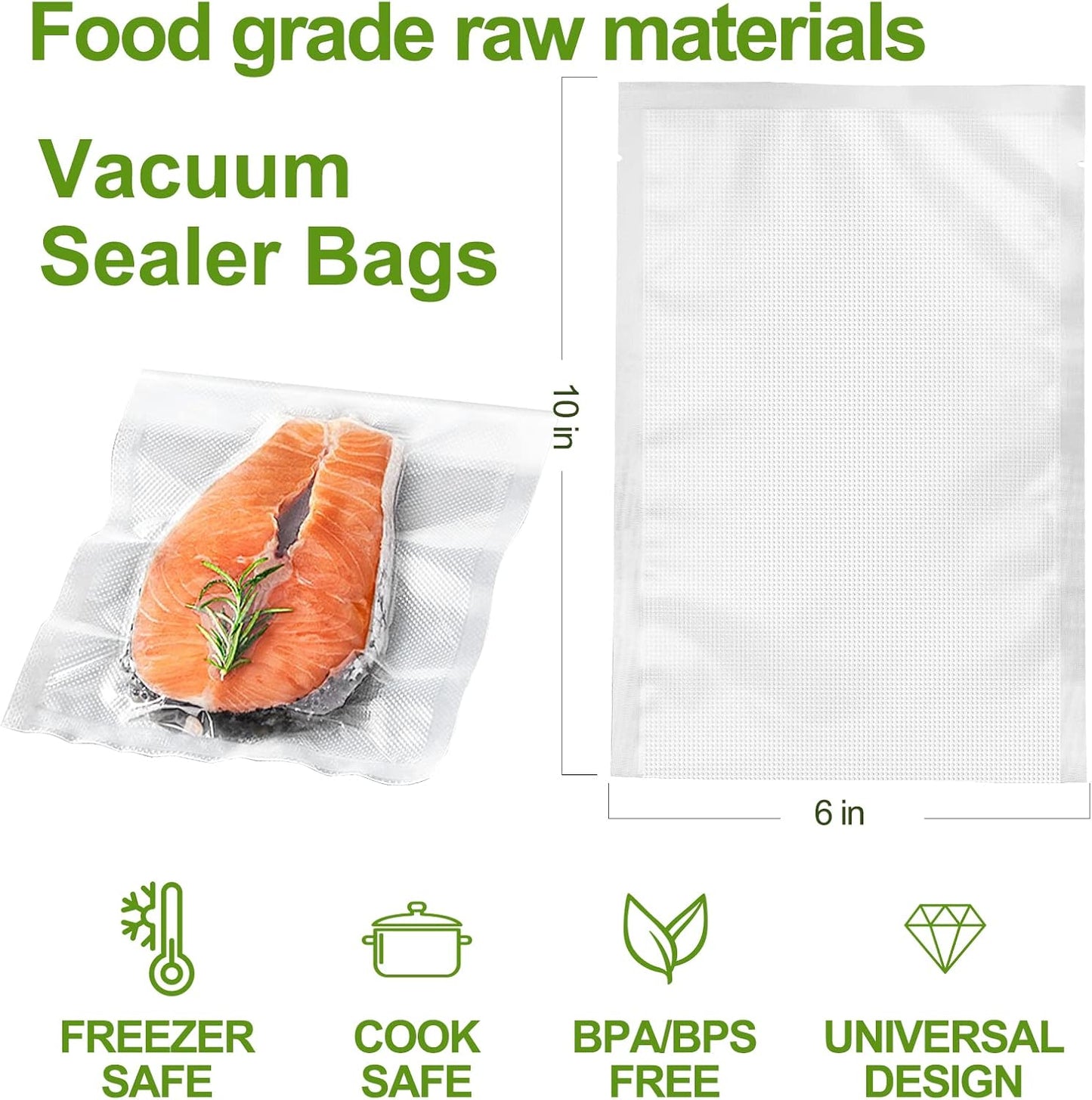 W&Y 100 Single-Ply Vacuum Sealer Bags - Commercial Grade, BPA Free for Food Storage | 6"x10" Quart Size, 100 Count