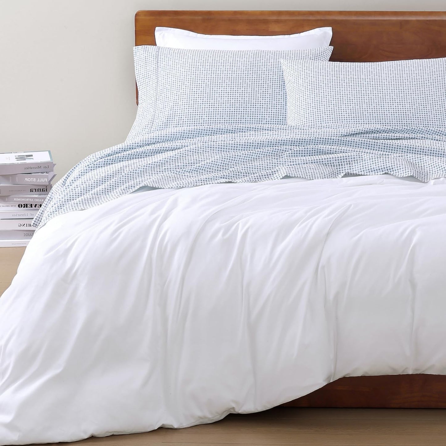 Lane Linen 100% Organic Cotton Twin XL Sheets - Fade Resistant, Temperature Regulating, Polka Dot Blue