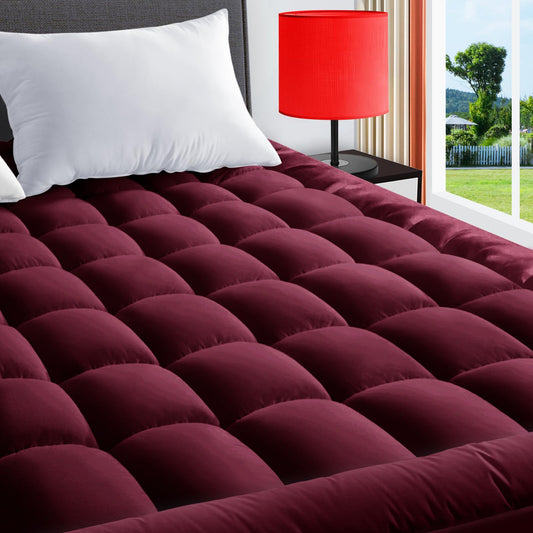 Full Mattress Pad Quilted Fitted Mattress Cover Pillow Top Mattress Topper Breathable Mattress Protector with 8-21 Inch Deep Pocket,Burgandy