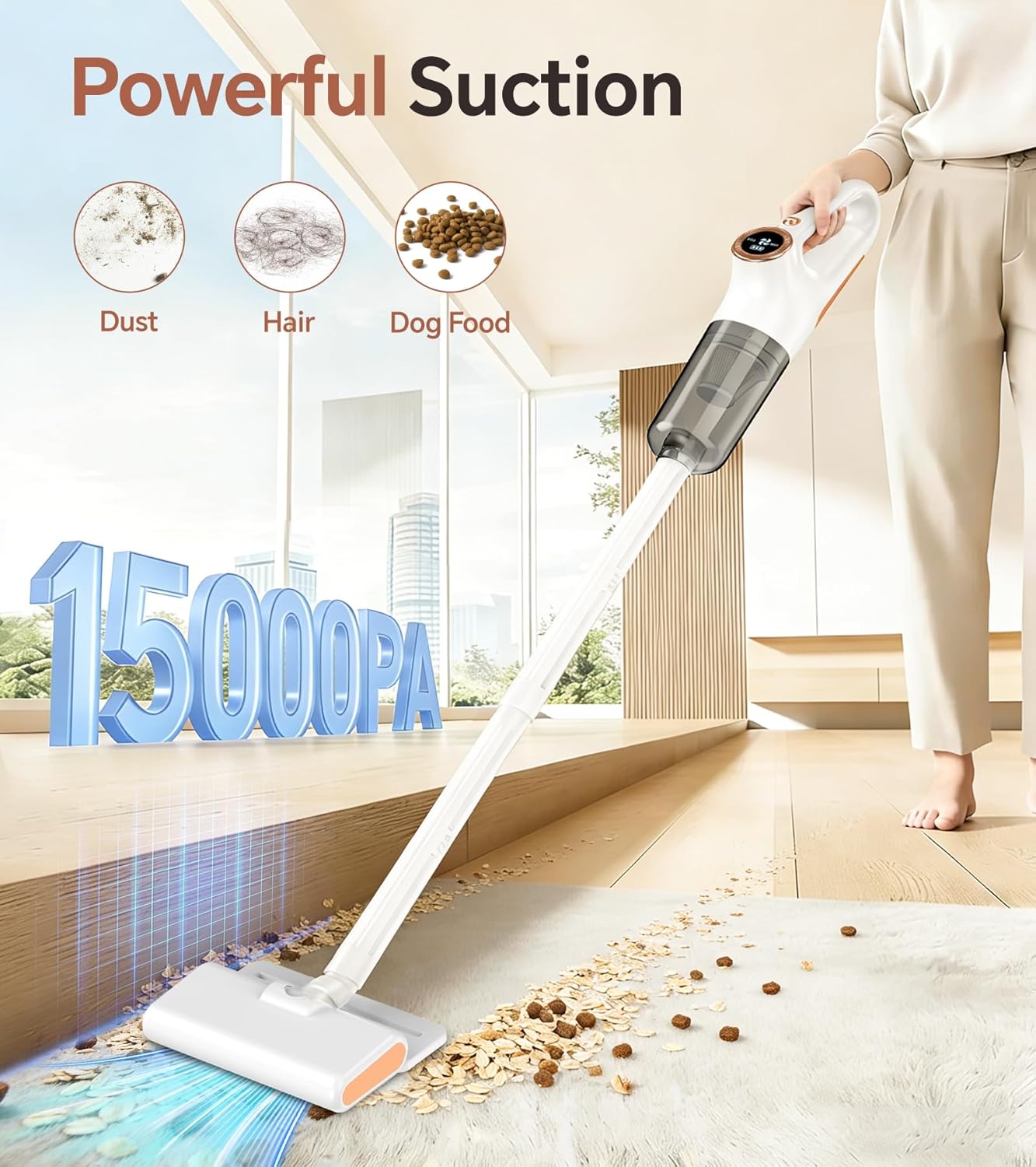 Skiennix Cordless Vacuum Cleaner - Powerful Suction & LED Display | Portable Wireless for Hardwood & Carpet, White