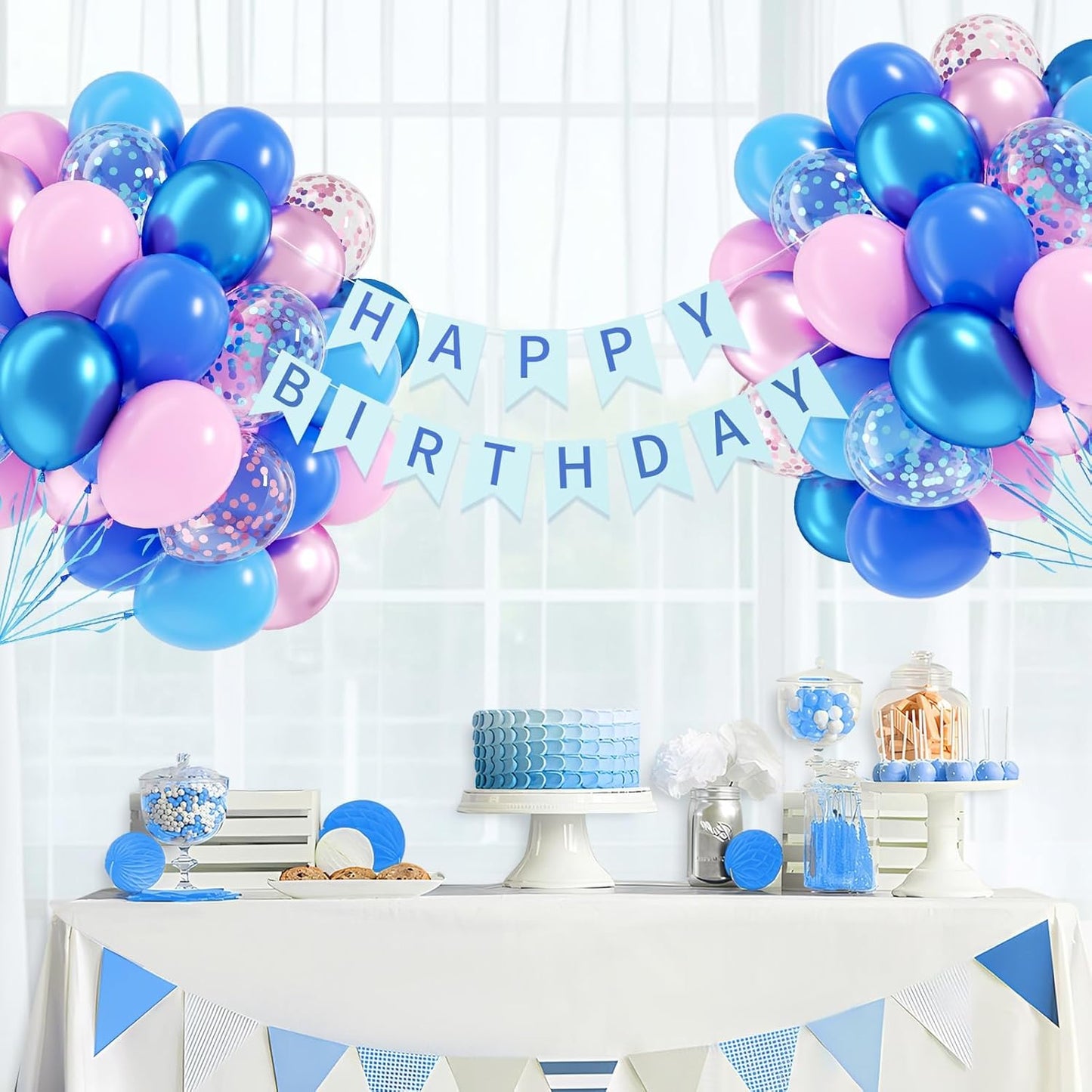 Skiennix 12-Inch Pink & Blue Balloons - Metallic Confetti for Gender Reveal & Baby Shower Decor