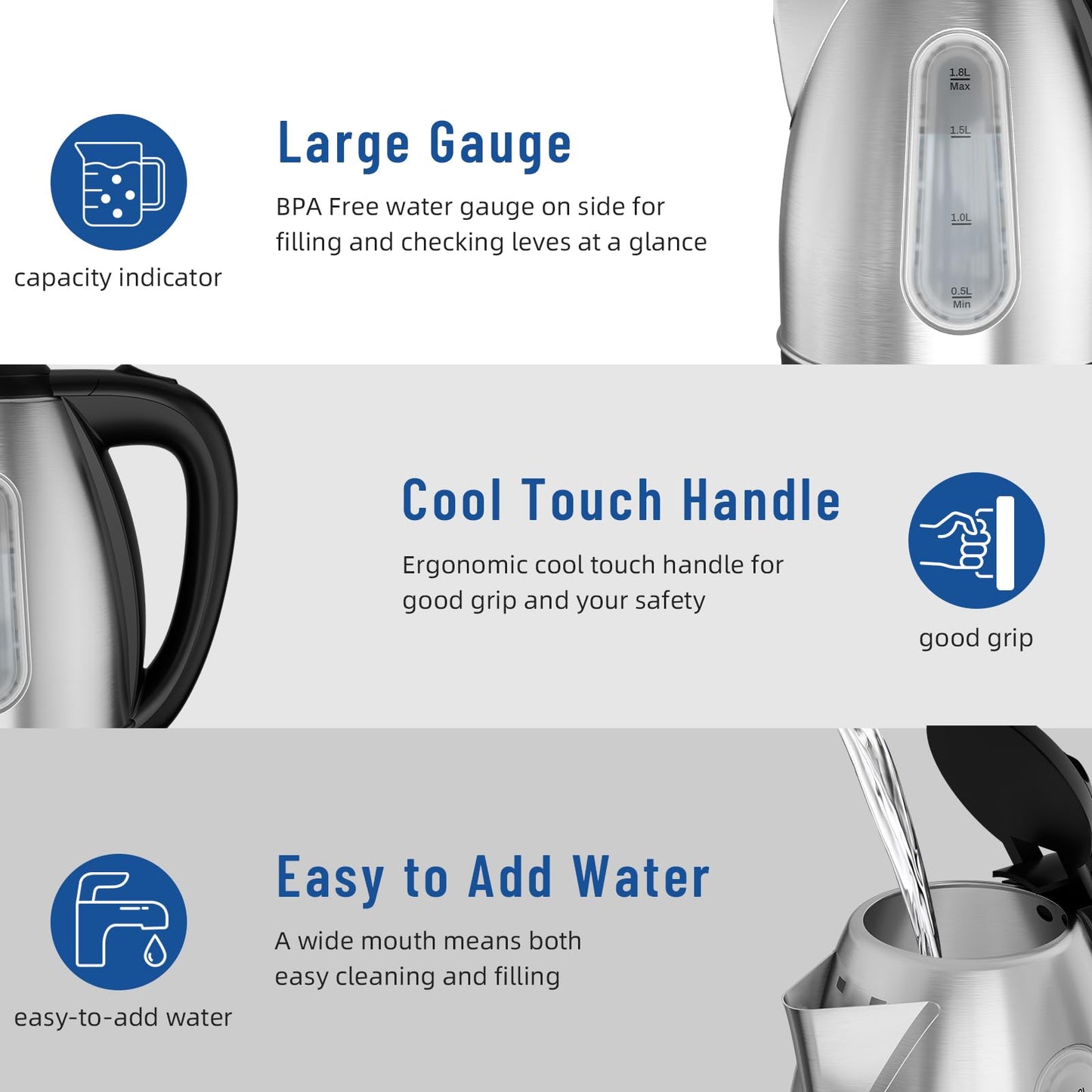 KEINVE Electric Tea Kettle, 1.8L Stainless Steel Water Boiler & Heater, 1200 Watts Water Kettle for Fast Boiling, Auto-Shutoff and Water Level Window
