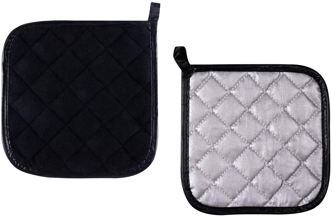 Pot Holders Cotton Made Machine Washable Heat Resistant Potholder, Pot Holder, Hot Pads, Trivet for Cooking and Baking (5, Black)