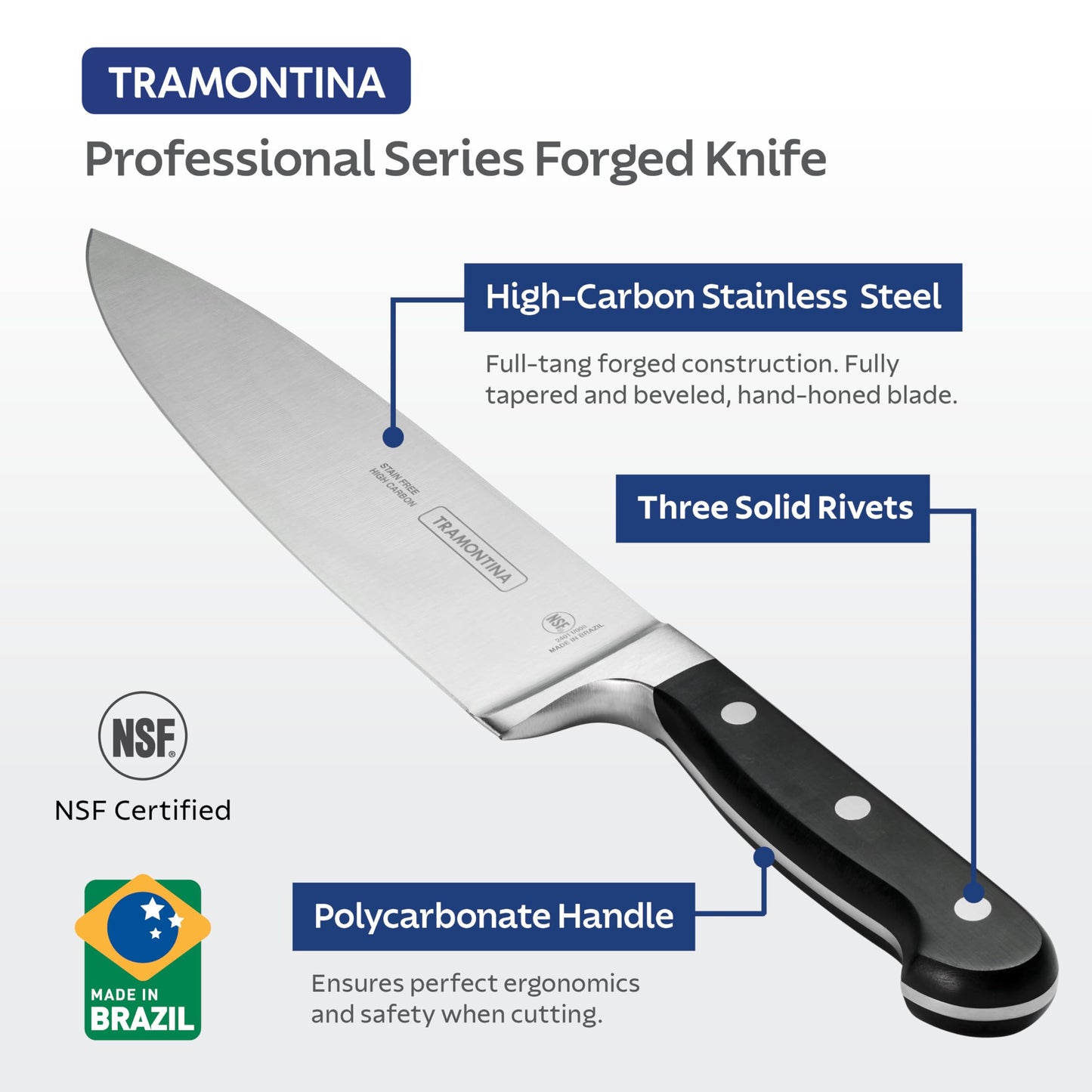 Tramontina Pro Series Forged 8-Inch Chef Knife, Stain-free High-Carbon Steel Kitchen Knives for Cooking
