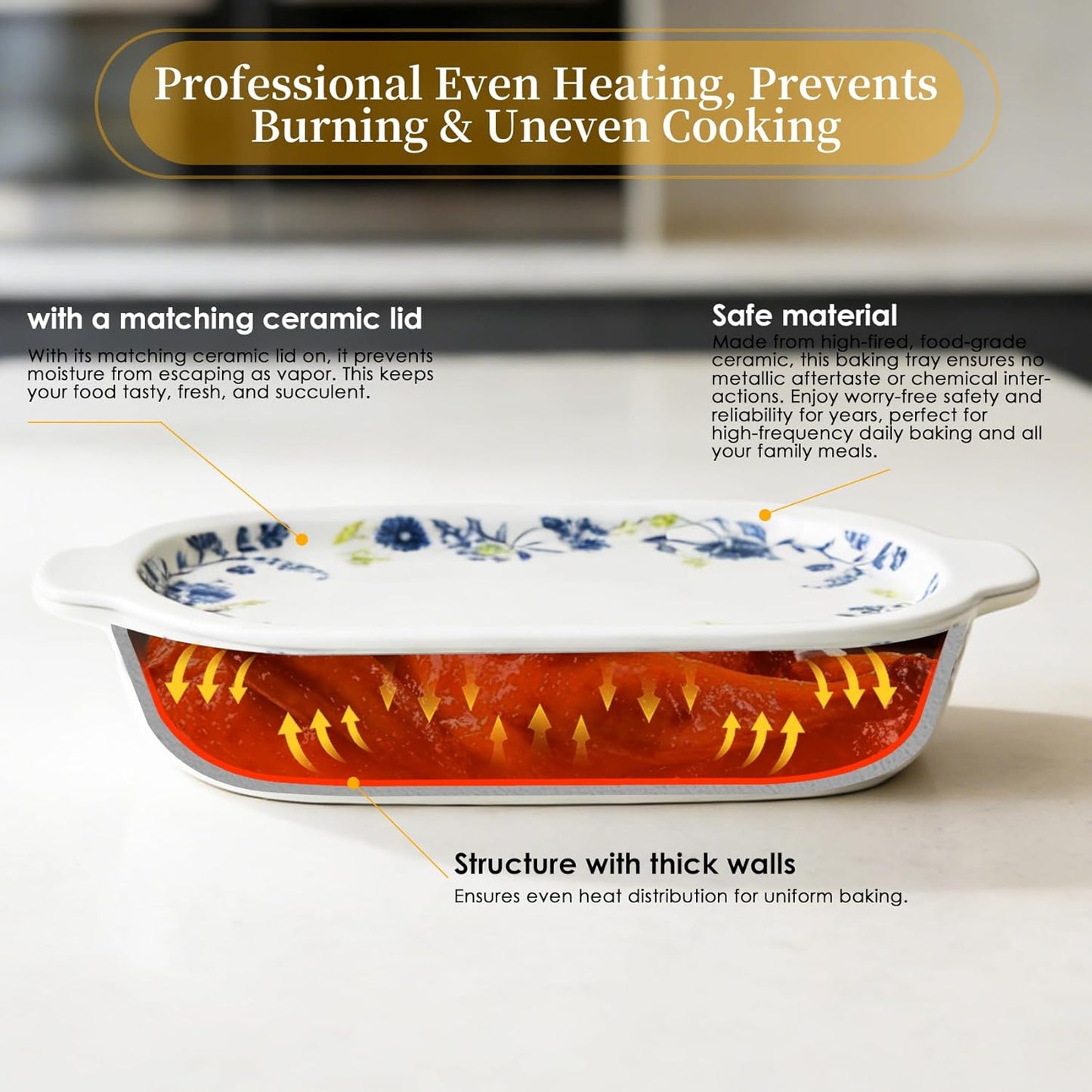 Skiennix Ceramic Casserole Dish Set - 4-Piece Bakeware with Lids | Oven & Microwave Safe, 13x8 & 9x6 Inch