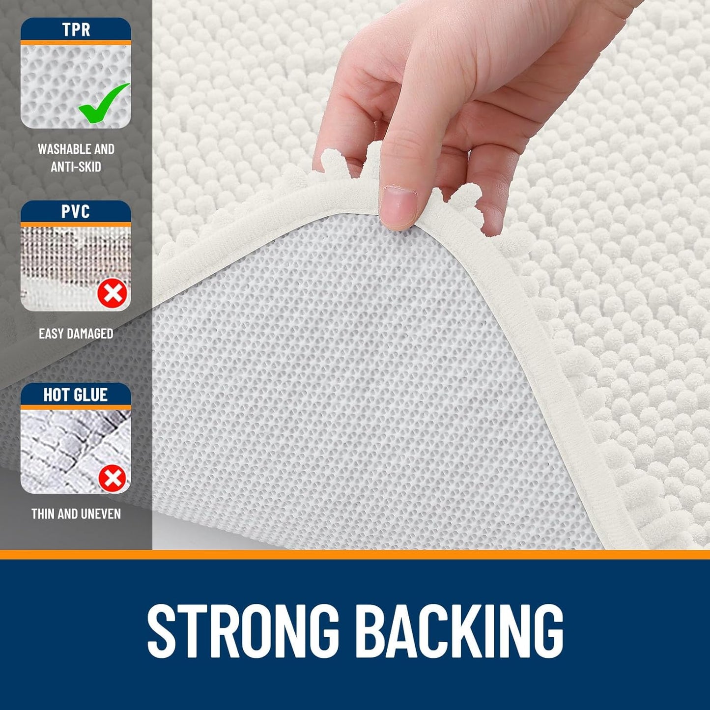 OLANLY U-Shaped Toilet Rug - Extra Soft, Absorbent Chenille Bath Mat | 24x20, Ivory, Non-Slip, Quick-Dry