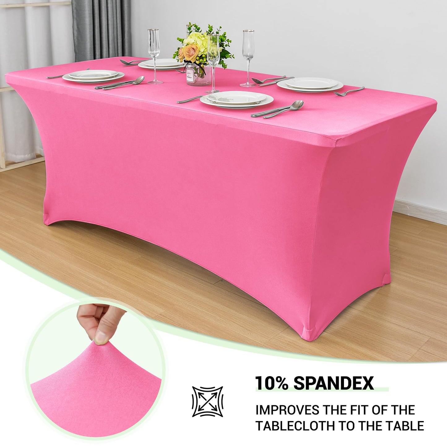 Obstal Spandex Table Cover 8ft Fitted Tablecloth Rectangular - Stretch Rectangle Folding Table Cloth for Birthday Party Wedding Banquet, Dark Pink, 96L x 30W Inch