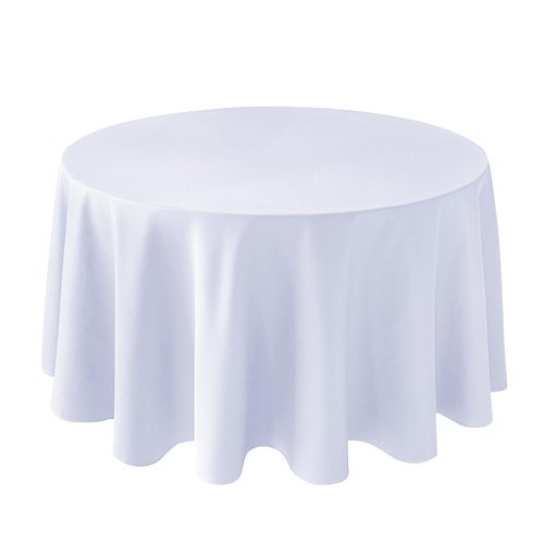 Biscaynebay Textured Fabric Round Tablecloths 90", White Water Resistant Table Cloths Circle Folding Table Covers Linen for Dining, Kitchen, Wedding and Parties etc.