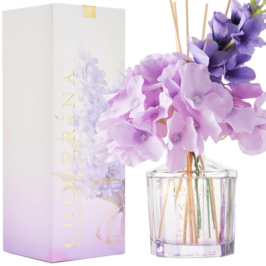 COCORRÍNA Reed Diffuser - Violet Amber 8.5oz Flower Reed Diffuser Set with 8 Sticks, Home Fragrance Reed Diffuser for Home Bedroom Office Bathroom Shelf Decor (Master Collection)
