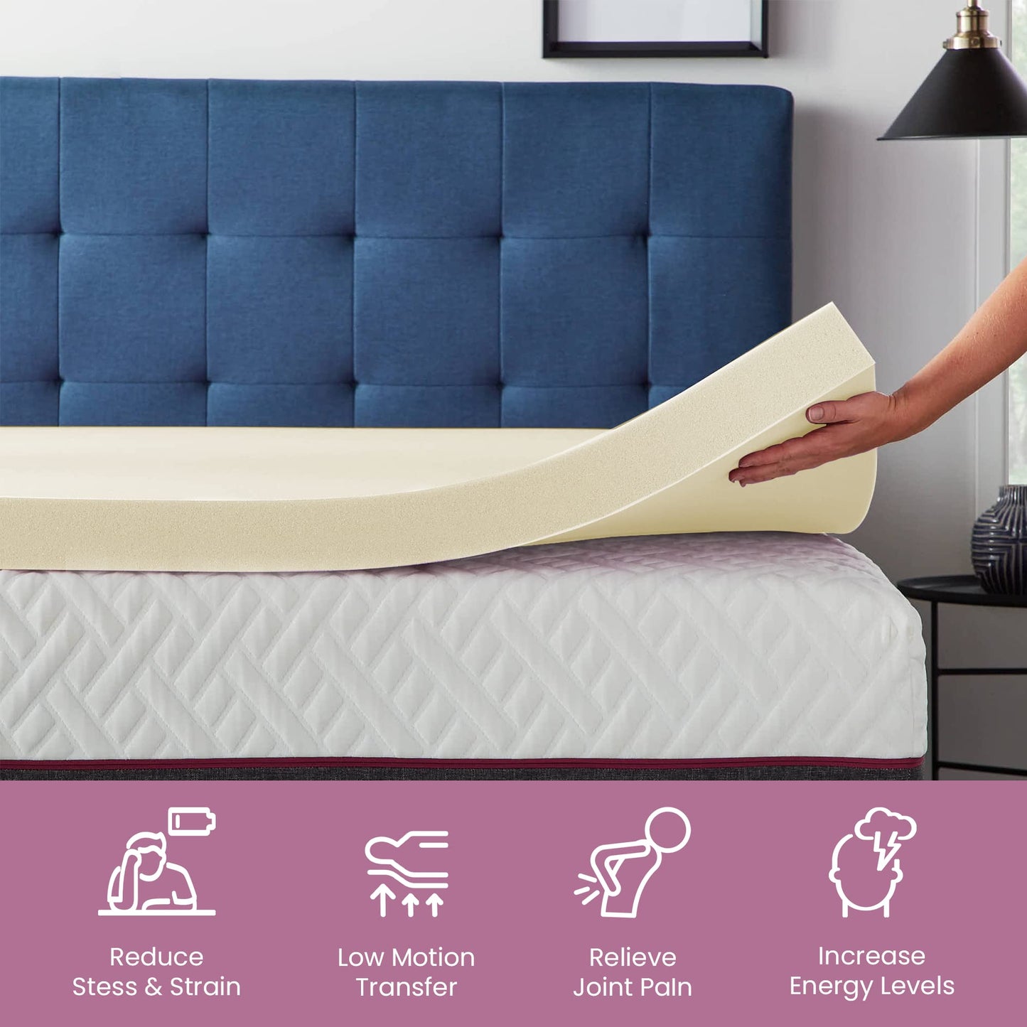 Sprign Sleep 2-Inch Foam Topper,Adds Comfort to Mattress, Queen, White