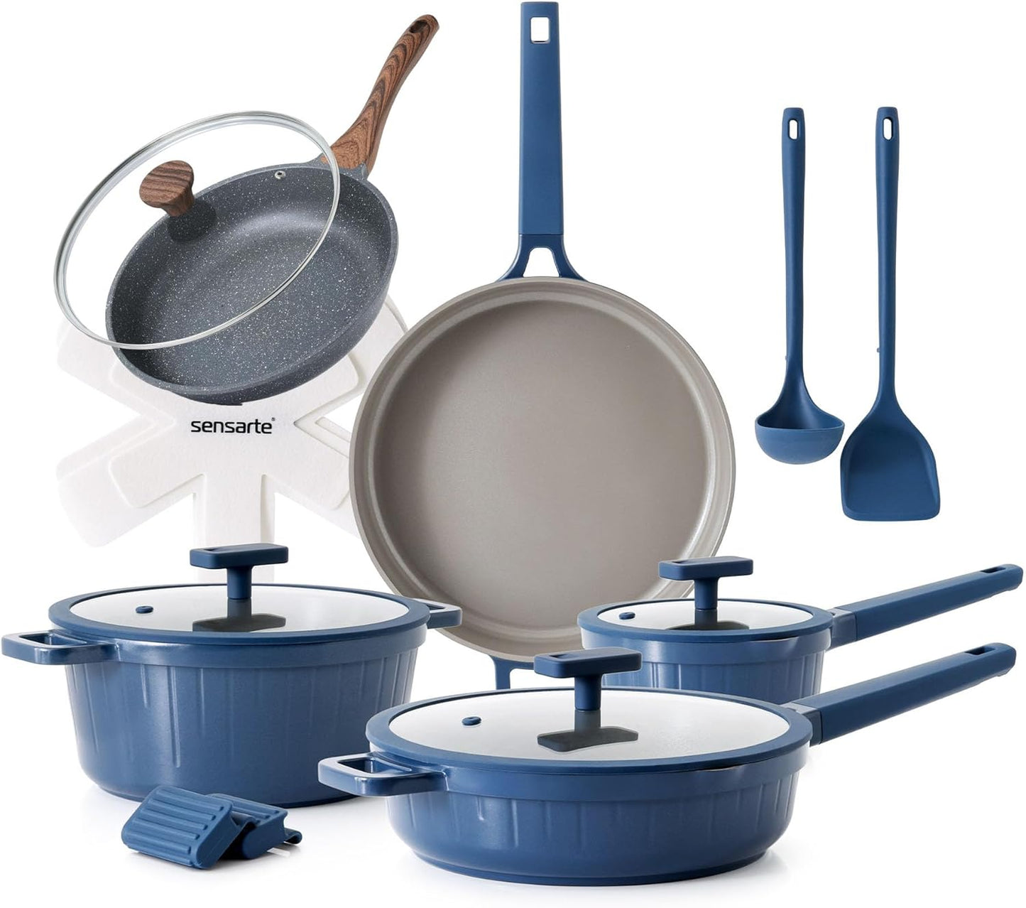 SENSARTE 15-Piece Nonstick Cookware Set - Induction Compatible with 8-Inch Omelet Pan & Lid