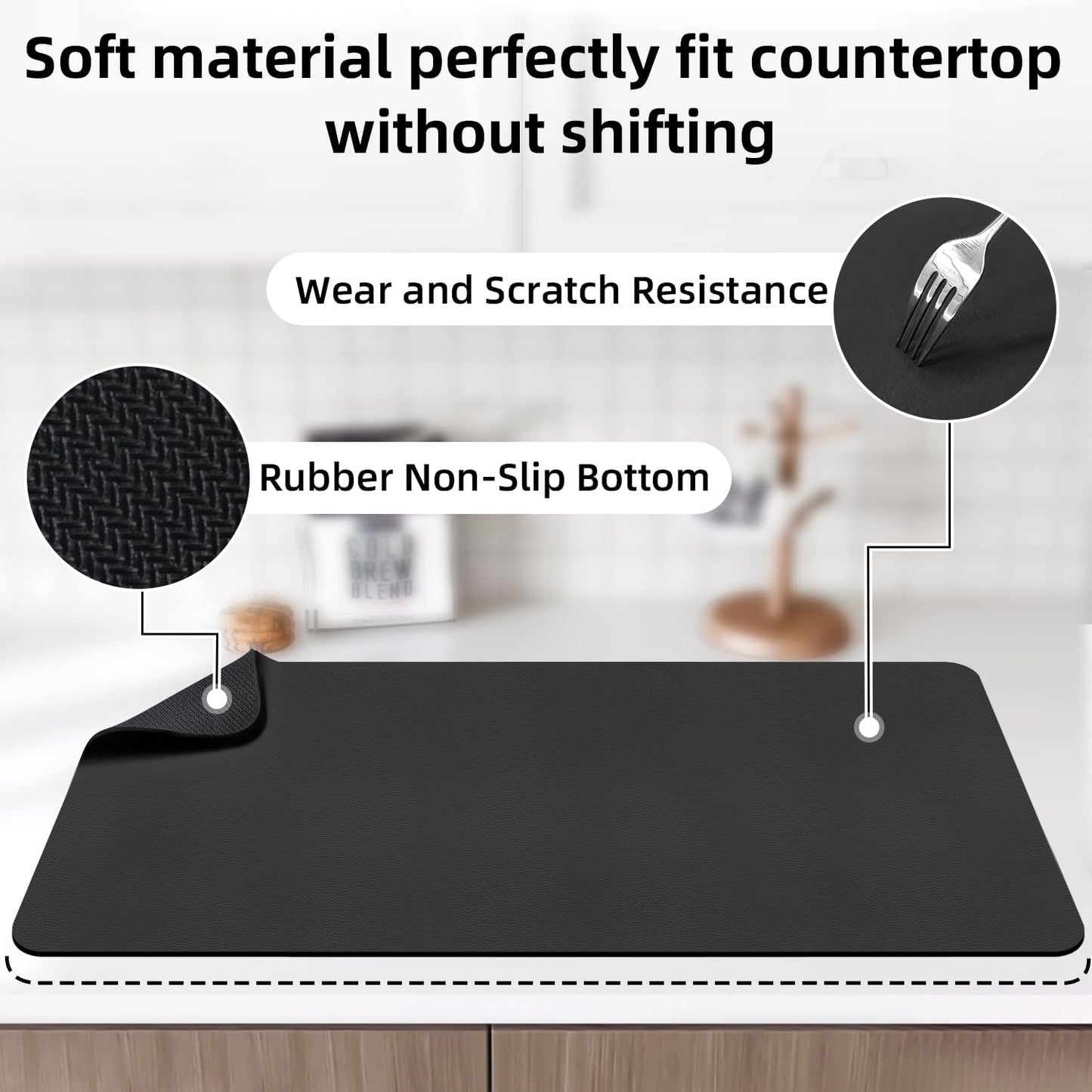 LOPNUR Extra Large Kitchen Dish Drying Mat - Super Absorbent Diatomite Pad | 31.5"x17", Heat Resistant, Anti-Slip Backing, Black
