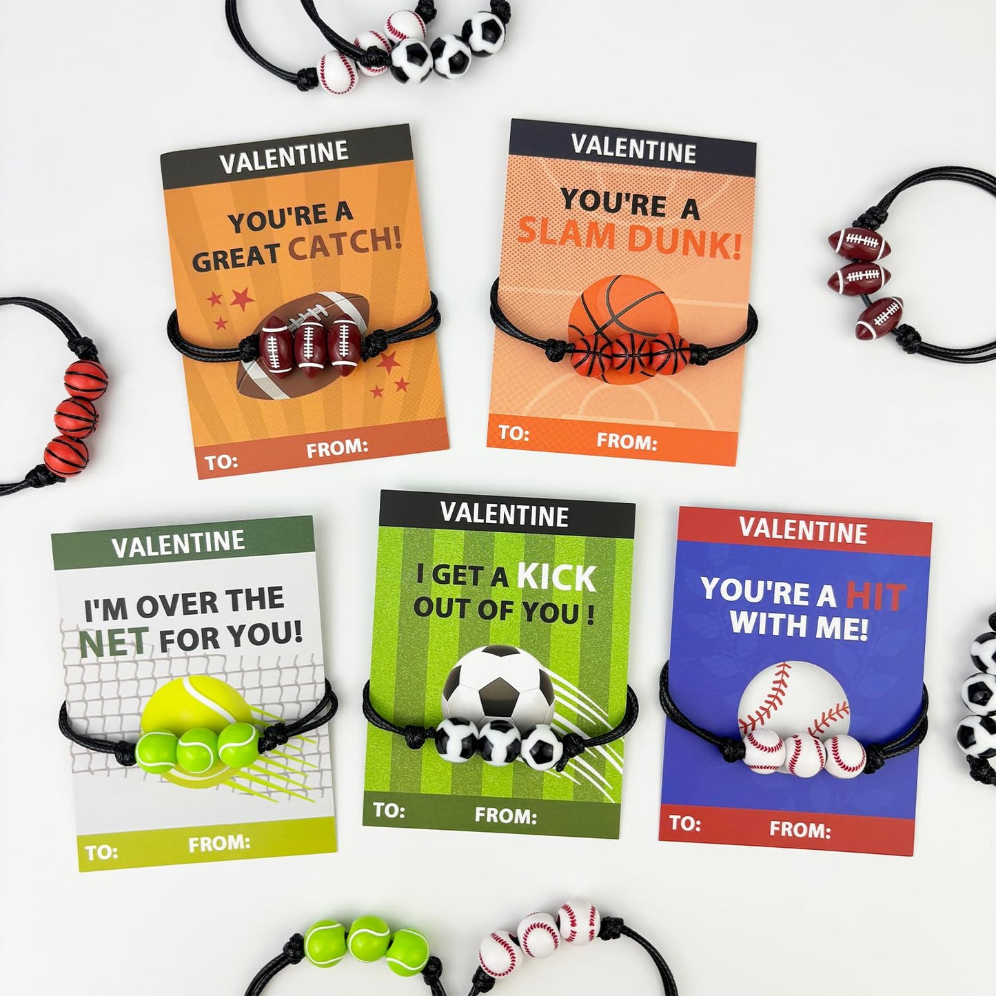 Sports Valentines Day Gifts Cards with Bracelets for Kids Classroom,30 Pack Adjustable Bracelets for Boys Girls,Valentine Non Candy Treats,Party Favors,Goodie Bag Stuffers,School Prizes for Toddlers