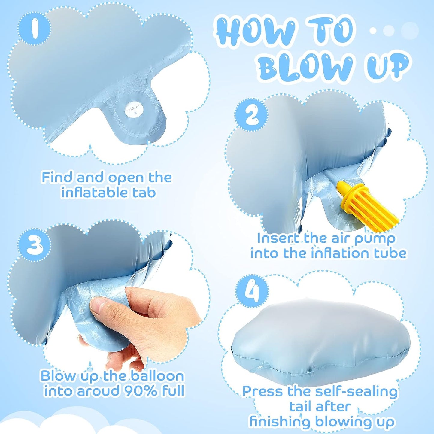 Sumind 6 Pcs White Cloud Balloons - 28 Inch Cute Foil Decorations for Birthday & Baby Shower Parties (Light Blue)