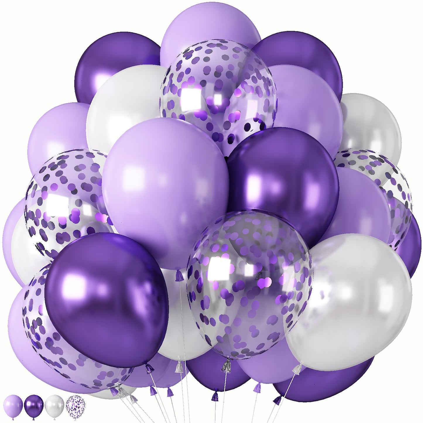 Purple Balloons, 55 PCS 12 Inch Lavender purple White Balloons, Metallic Purple Confetti Balloon Pearl Purple Balloon for Girl Women Baby Shower Birthday Wedding Anniversary Party Decorations