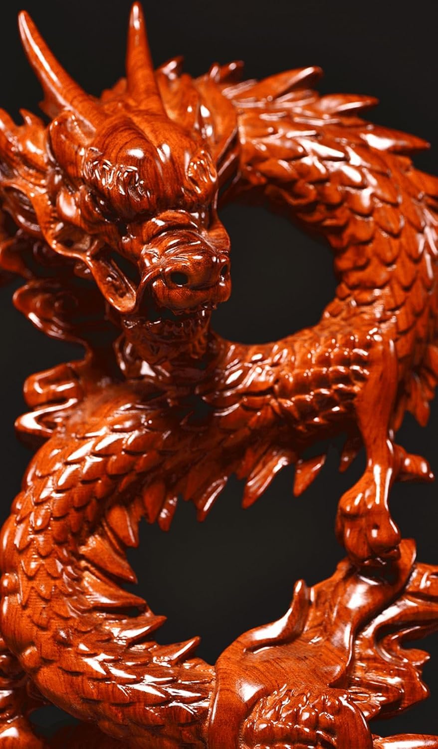 Otjidku Feng Shui Dragon Statue- Chinese Dragon on Wood Sculpture Figurine Ornament Attract Wealth and Good Luck Office Home Decor (Red) (7 Inch)