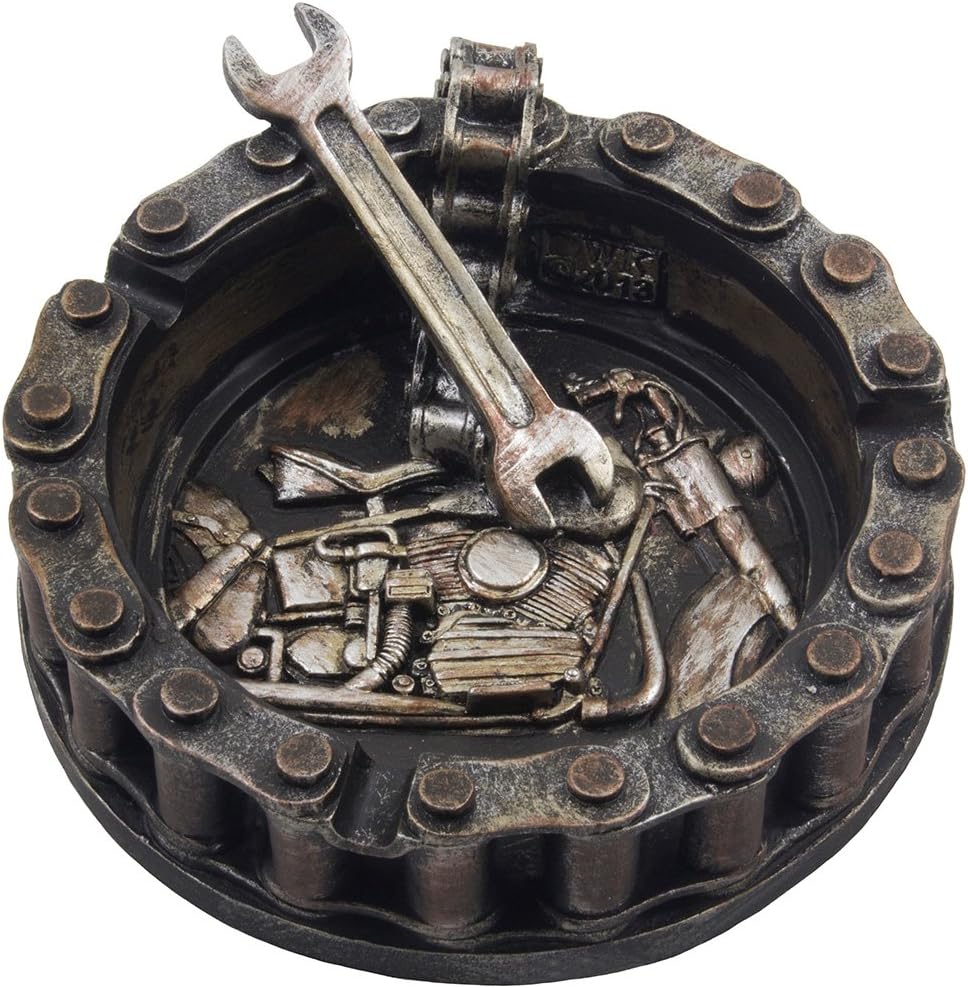 Motorcycle Chain Ashtray with Wrench - Unique Biker Bar Decor for Men