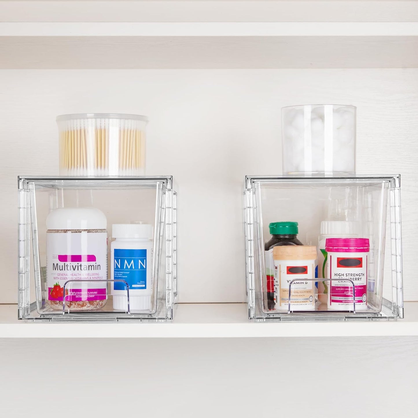 Vtopmart 4 Pack Large Stackable Storage Drawers - Easy Assembly Acrylic Organizers for Bathroom & Kitchen