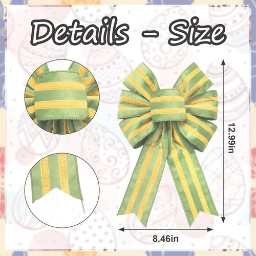 Hying Easter Wreath Bows - 2-Piece Set in Yellow Green Stripes for Farmhouse Decor