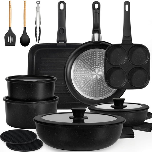 KIKCOIN Nonstick Pots and Pans Set 24 Pack - Kitchen Cookware Set with Detachable/Removable Handle - Cooking Pans Set with Frying Pans, Egg Pan - Stackable, Oven Safe, Induction Ready